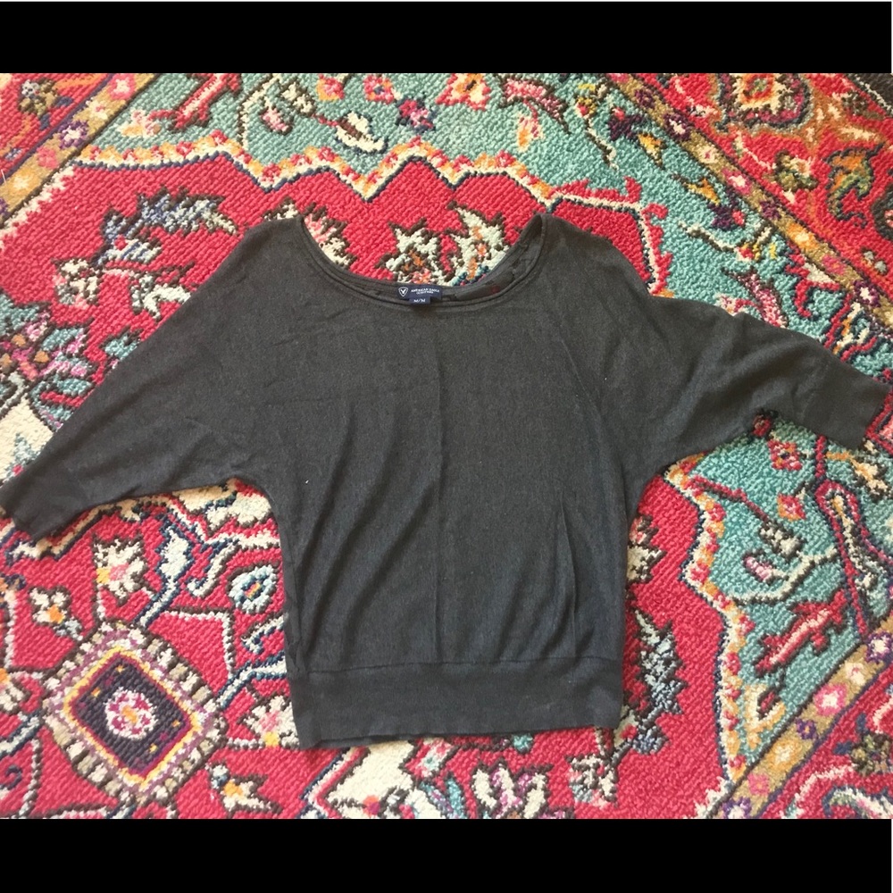Gray slouchy sweater sheer lace back